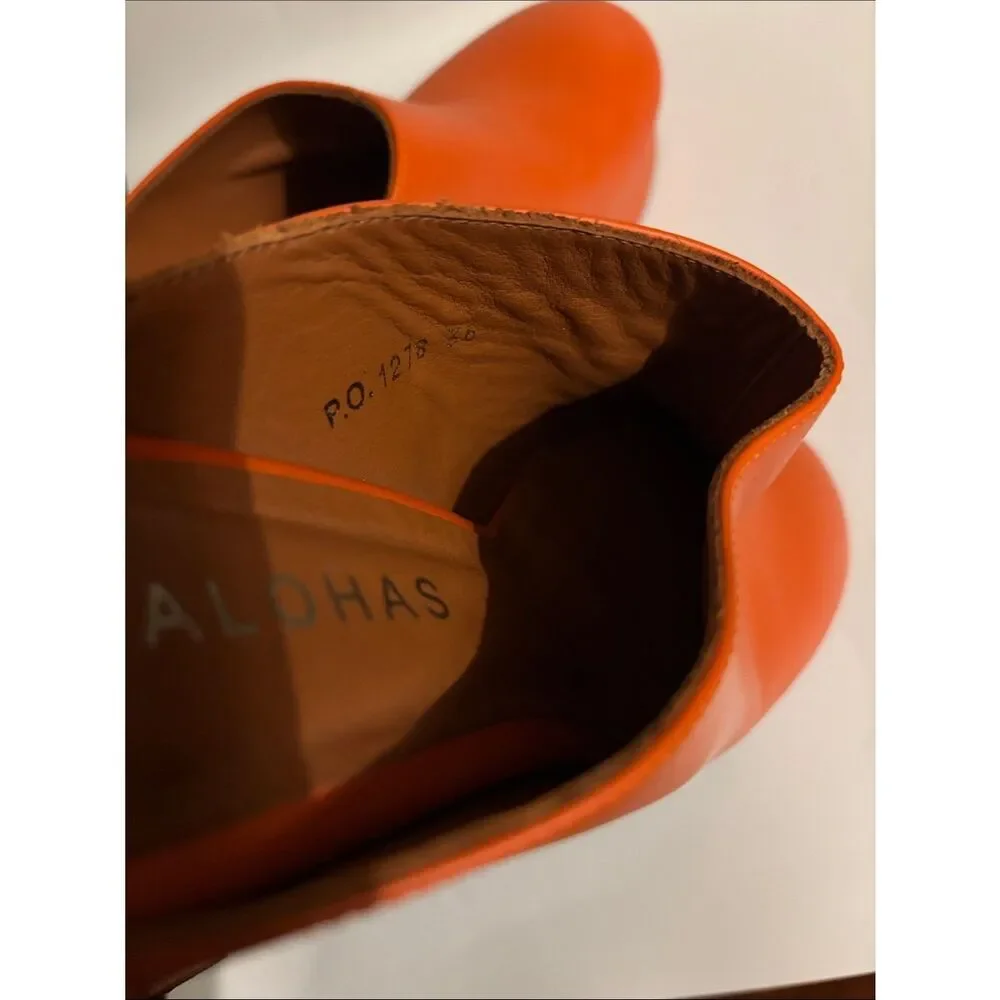 Alohas Clock Out Leather Pomelo Orange Mules Heeled Sandals Size 36/6